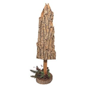 Hand Crafted Rustic Bark Tree Decor with Festive Greenery 23 inches